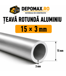 Teava rotunda aluminiu 15 x 3 mm, 6 metri (6060)